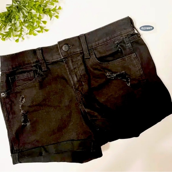 Old Navy Distressed Boyfriend Jean Shorts, Black, Mid Rise, Cuffed, Size 4 - Picture 10 of 12